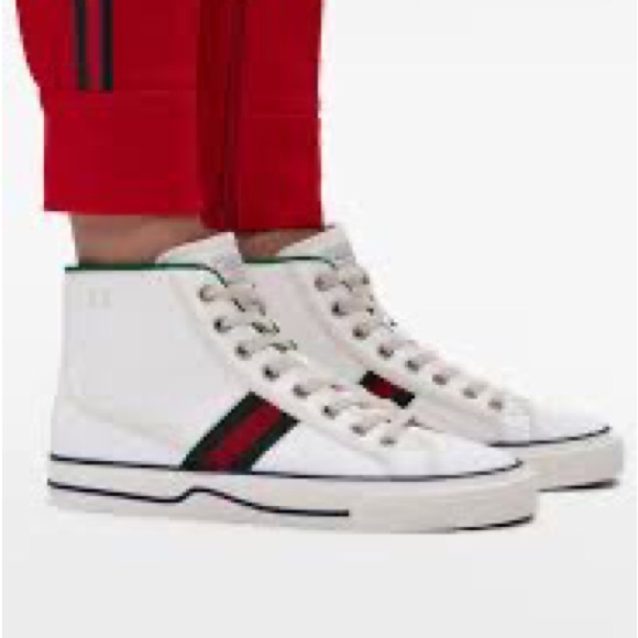 Gucci Tennis 1977 high top sneakers in white with web trim new in box men 10 - Picture 3 of 12